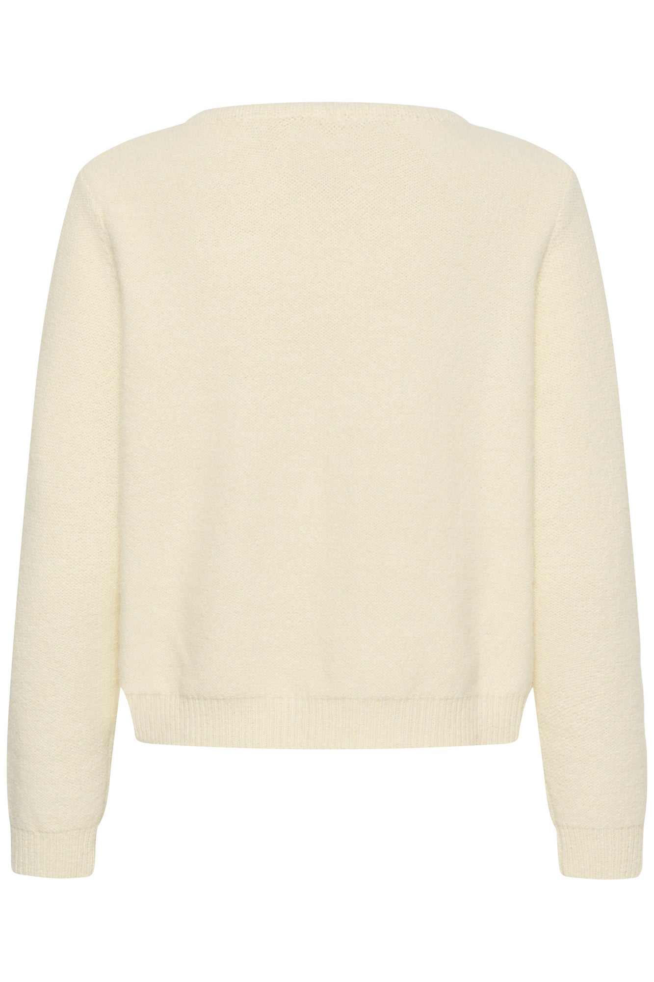 Cardigan en tricot ivoire, vue de dos, avec manches longues et ourlet côtelé pour femme par Cream