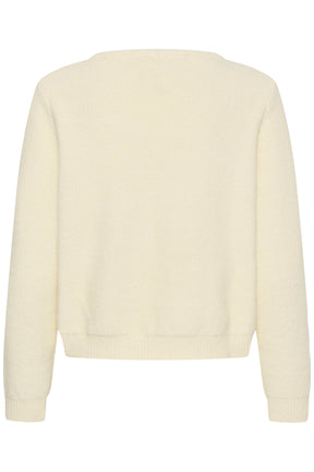 Cardigan en tricot ivoire, vue de dos, avec manches longues et ourlet côtelé pour femme par Cream