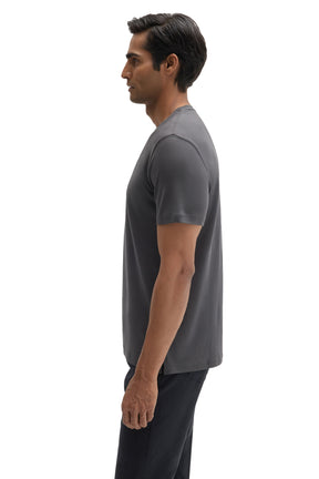 Robert Barakett men's charcoal gray short sleeve crewneck T-Shirt showing sleeve and shoulder seams, side view
