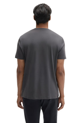 Back view of men's charcoal gray short sleeve crewneck T-Shirt with straight hem and shoulder seams by Robert Barakett