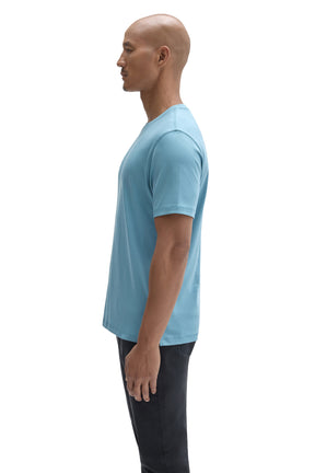 Robert Barakett men's light blue short sleeve crewneck T-Shirt with straight hem, side view