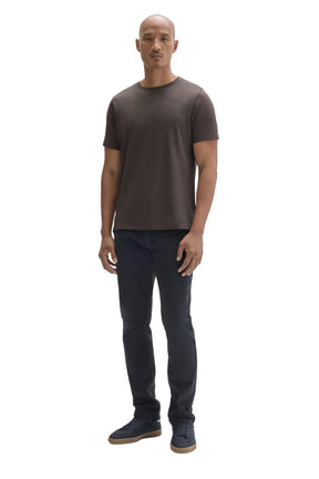 Robert Barakett men's full front model view of a dark taupe brown short sleeve crewneck T-Shirt with straight hem
