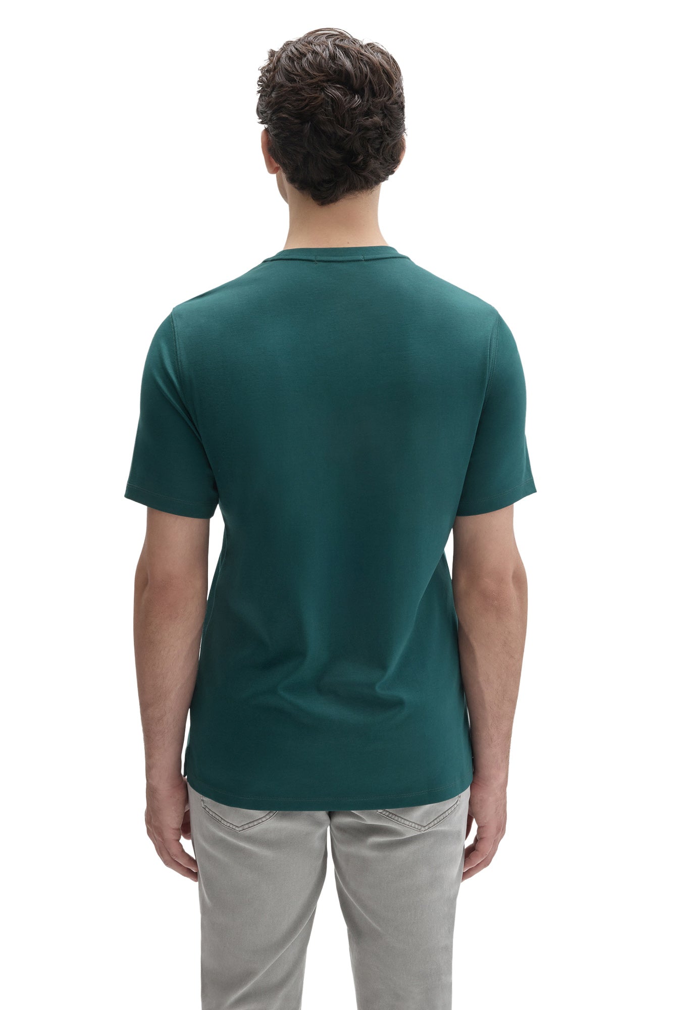 Robert Barakett men's teal short sleeve crewneck T-Shirt with a straight stitched hem, back view