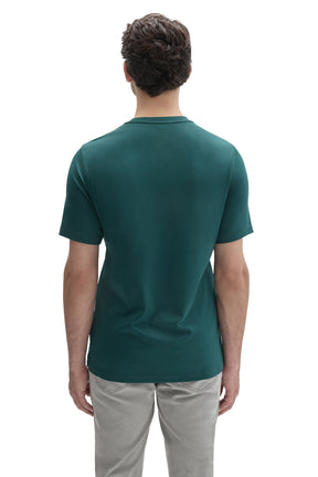 Robert Barakett men's teal short sleeve crewneck T-Shirt with a straight stitched hem, back view