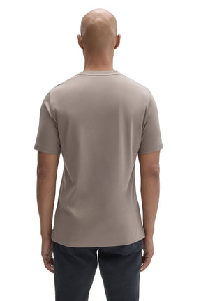 Robert Barakett men's taupe grey short sleeve crewneck T-Shirt with straight hem and shoulder seams, back view