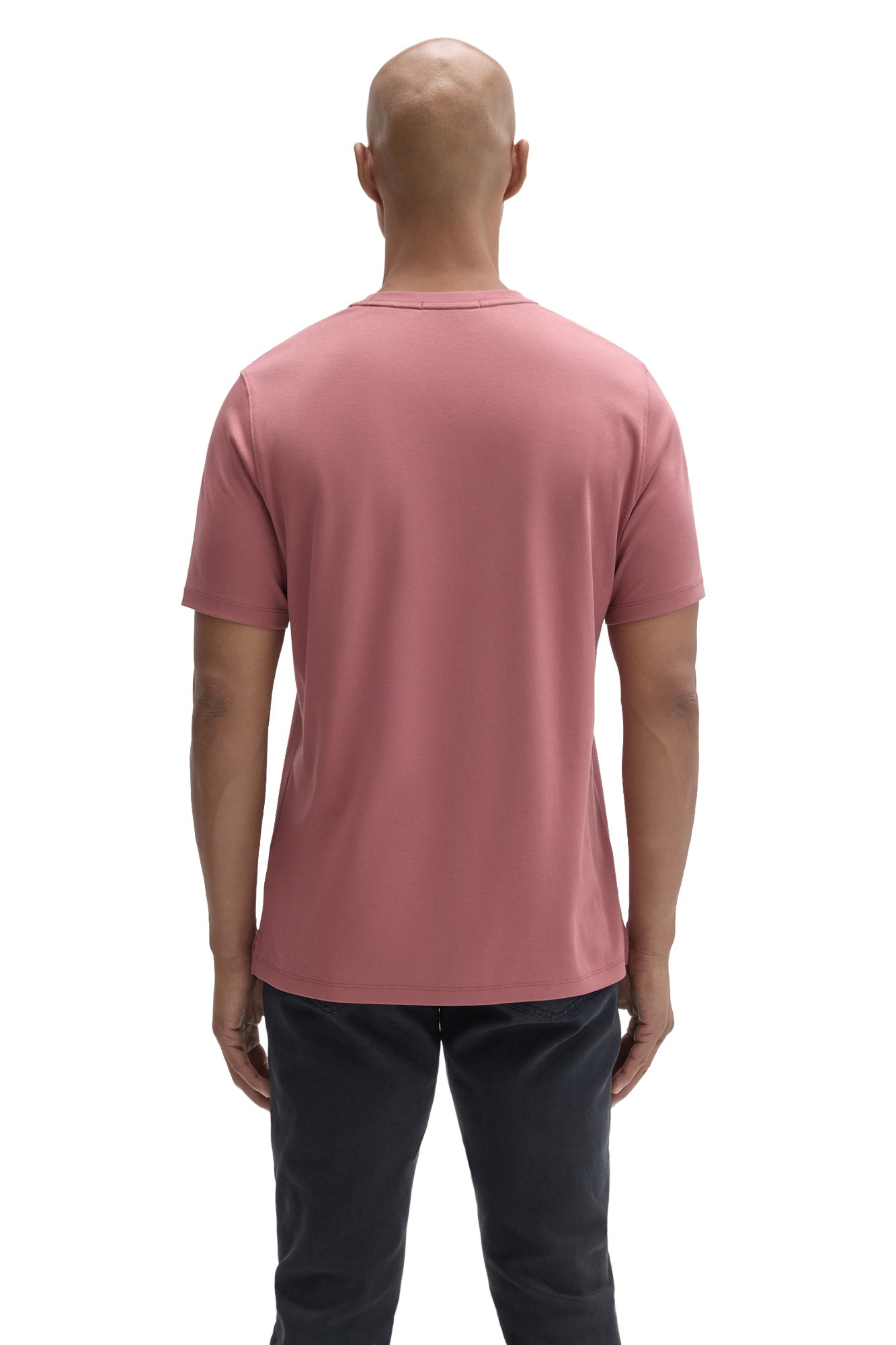 Robert Barakett men's dusty pink short sleeve crewneck T-Shirt with straight hem and tonal seams, back view