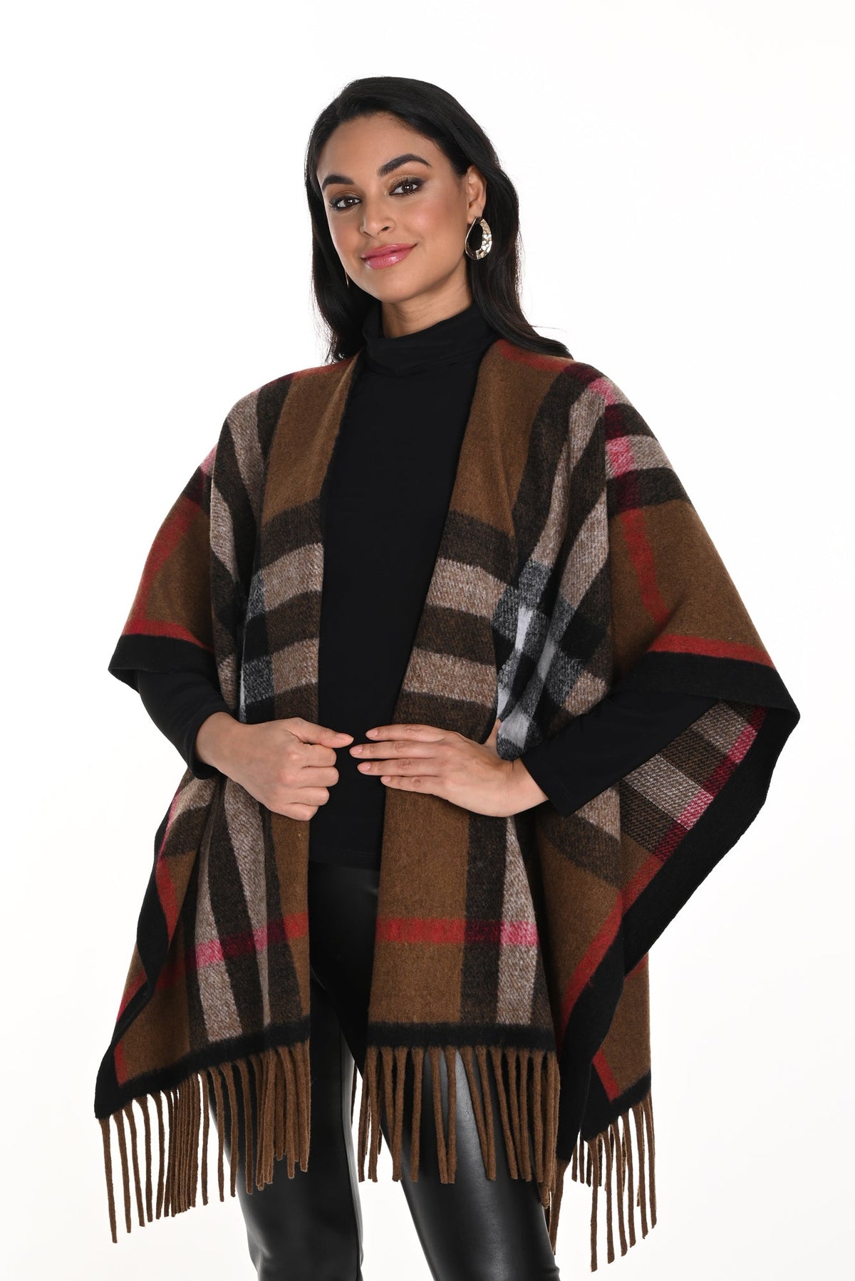 Poncho pour femme par Frank Lyman | 243472U BROWN/RED | Boutique Vvög, vêtements mode pour homme et femme