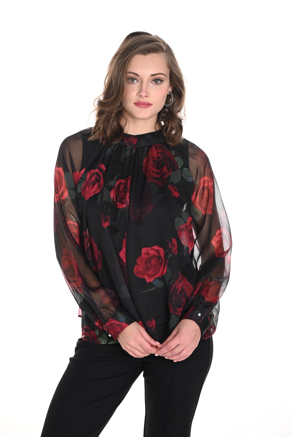 Blouse pour femme par Frank Lyman | 244638U Noir/Rouge | Boutique Vvög, vêtements mode pour homme et femme