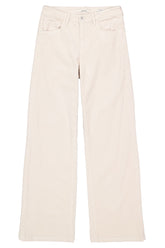 Jean à jambe large ample en velours côtelé crème, vue de face à plat avec poches et bouton métal pour femme par Garcia