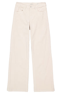 Jean à jambe large ample en velours côtelé crème, vue de face à plat avec poches et bouton métal pour femme par Garcia