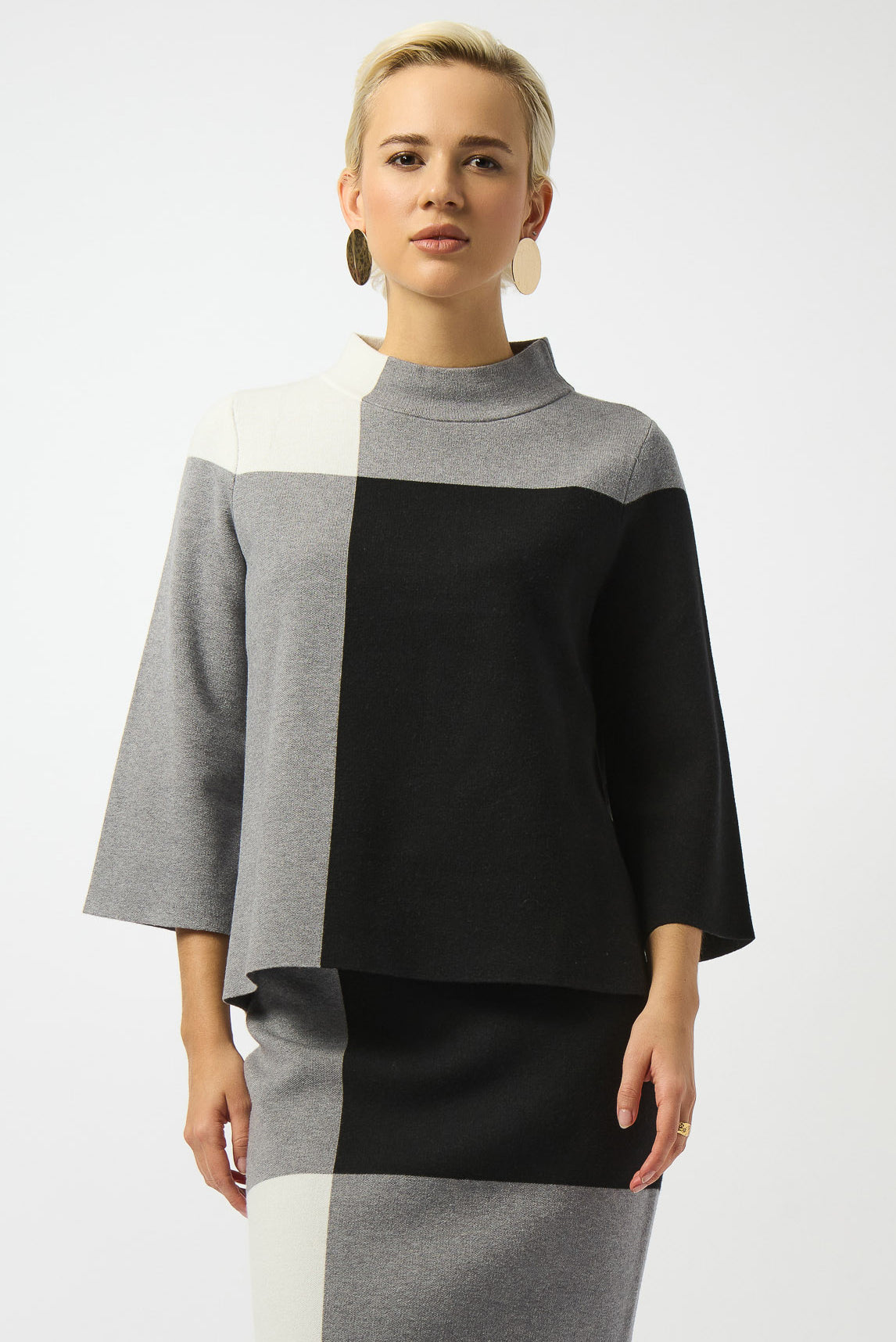 Chandail 3/4 pour femme par Joseph Ribkoff | 253907 Noir/Gris/Vanille | Boutique Vvög, vêtements mode pour homme et femme