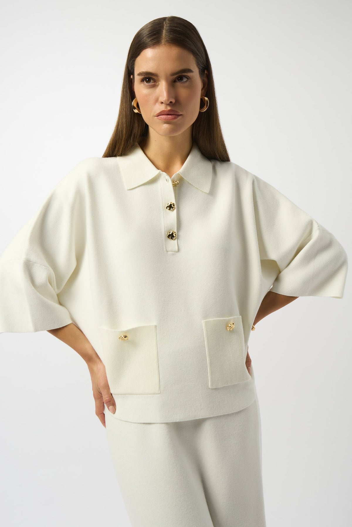 Polo manches 3/4 pour femme par Joseph Ribkoff | 253962 Blanc Hiver | Boutique Vvög, vêtements mode pour homme et femme