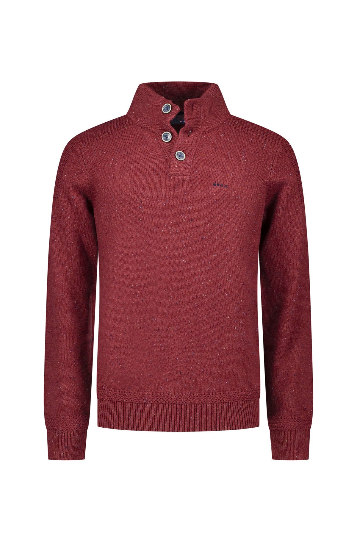 Chandail col boutonné pour homme par NZA | 25HN475 Rouge Cerise Mélange | Boutique Vvög, vêtements mode pour homme et femme