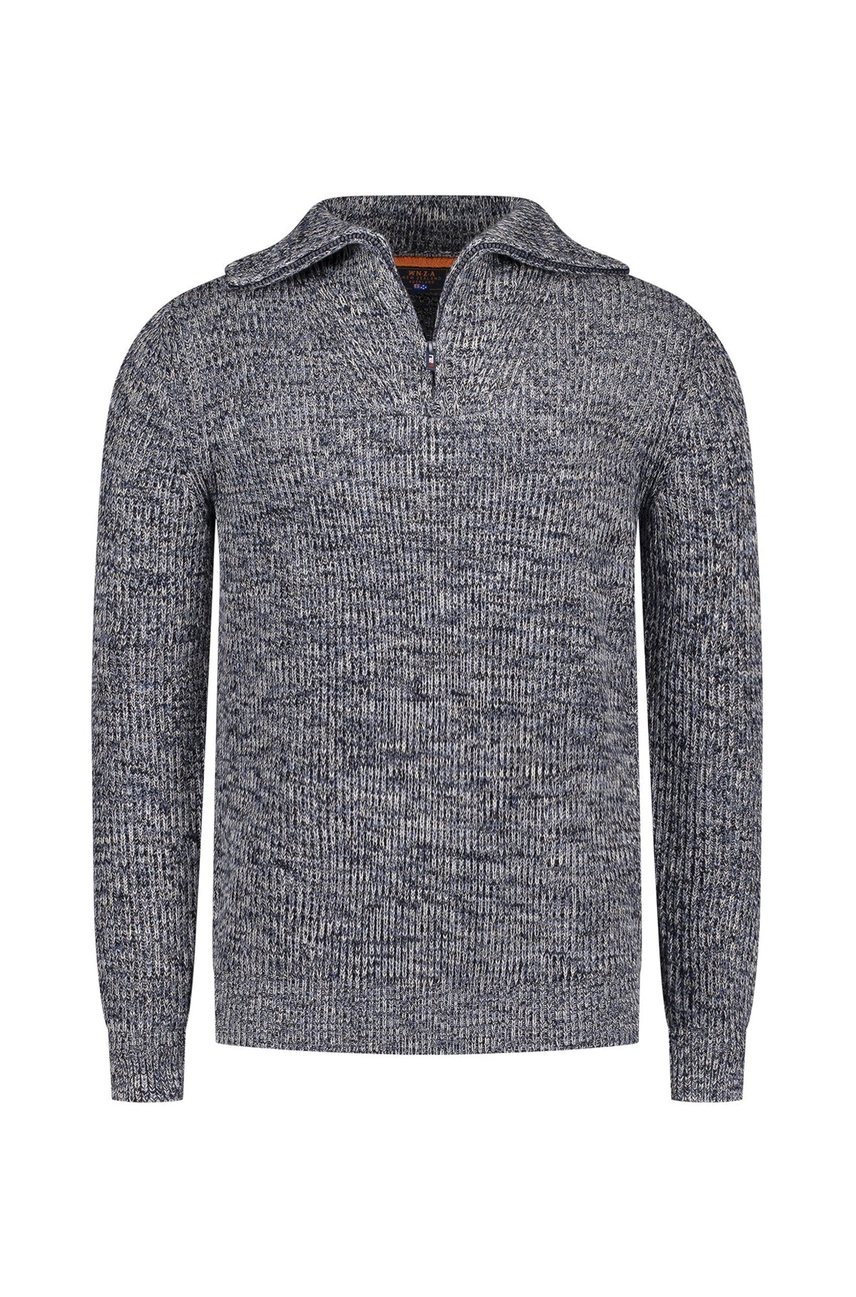 Tricot col officier pour homme par NZA | 25KN424 Mélange Bleu marine classique | Boutique Vvög, vêtements mode pour homme et femme