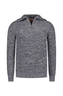 Tricot col officier pour homme par NZA | 25KN424 Mélange Bleu marine classique | Boutique Vvög, vêtements mode pour homme et femme