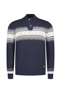 Tricot  col boutonné pour homme par NZA | 25KN492 Mélange Bleu marine classique | Boutique Vvög, vêtements mode pour homme et femme