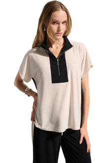 T-Shirt demi-zip pour femme par Joseph Ribkoff | 261611 Pierre De Lune Noire | Boutique Vvög, vêtements mode pour homme et femme