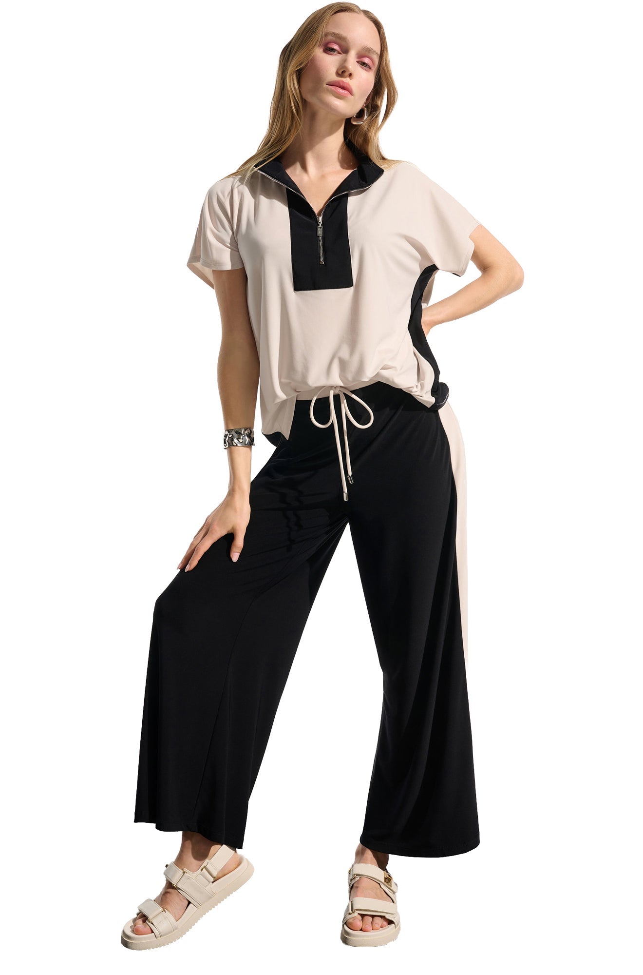 T-Shirt demi-zip pour femme par Joseph Ribkoff | 261611 Pierre De Lune Noire | Boutique Vvög, vêtements mode pour homme et femme