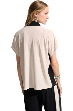 T-Shirt demi-zip pour femme par Joseph Ribkoff | 261611 Pierre De Lune Noire | Boutique Vvög, vêtements mode pour homme et femme