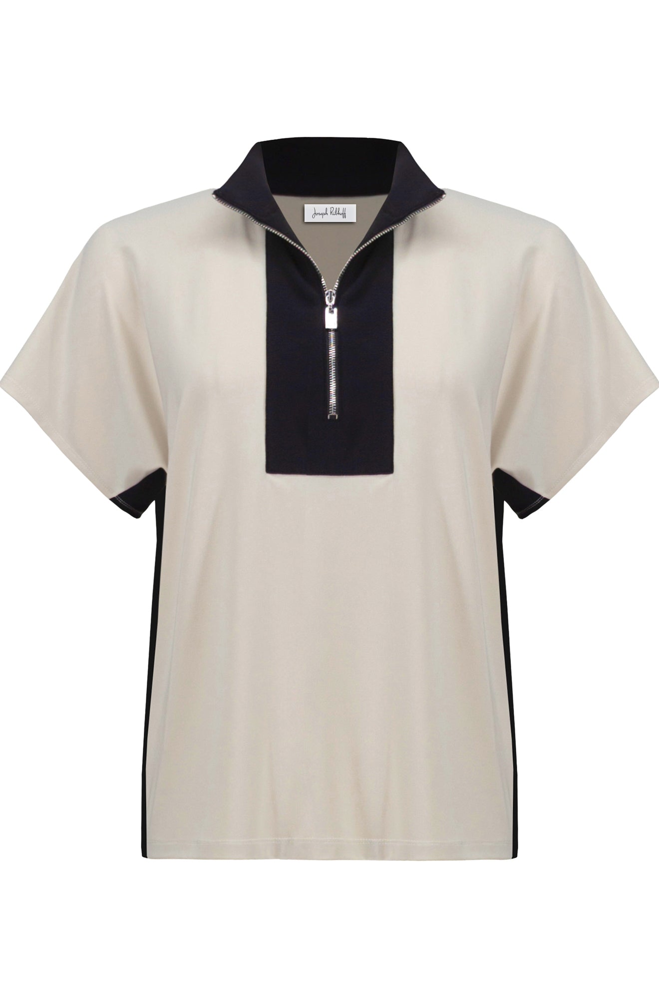 T-Shirt demi-zip pour femme par Joseph Ribkoff | 261611 Pierre De Lune Noire | Boutique Vvög, vêtements mode pour homme et femme