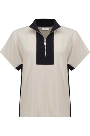 T-Shirt demi-zip pour femme par Joseph Ribkoff | 261611 Pierre De Lune Noire | Boutique Vvög, vêtements mode pour homme et femme