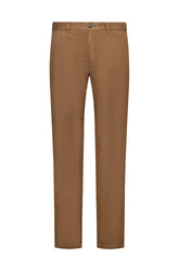 Men's front isolated view of brown chino straight-leg pants with belt loops, button closure by NZA
