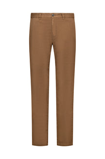 Men's front isolated view of brown chino straight-leg pants with belt loops, button closure by NZA