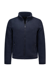 NZA men's dark navy zipper fleece full-zip sweatshirt with stand collar and zip hand pockets, front view