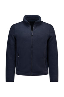NZA men's dark navy zipper fleece full-zip sweatshirt with stand collar and zip hand pockets, front view