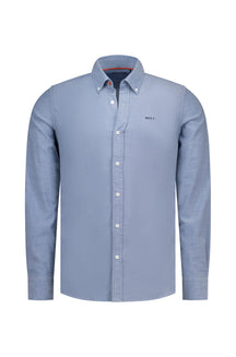 Chemise bleue clair à manches longues avec logo poitrine et intérieur de col contrasté, vue produit pour homme par NZA