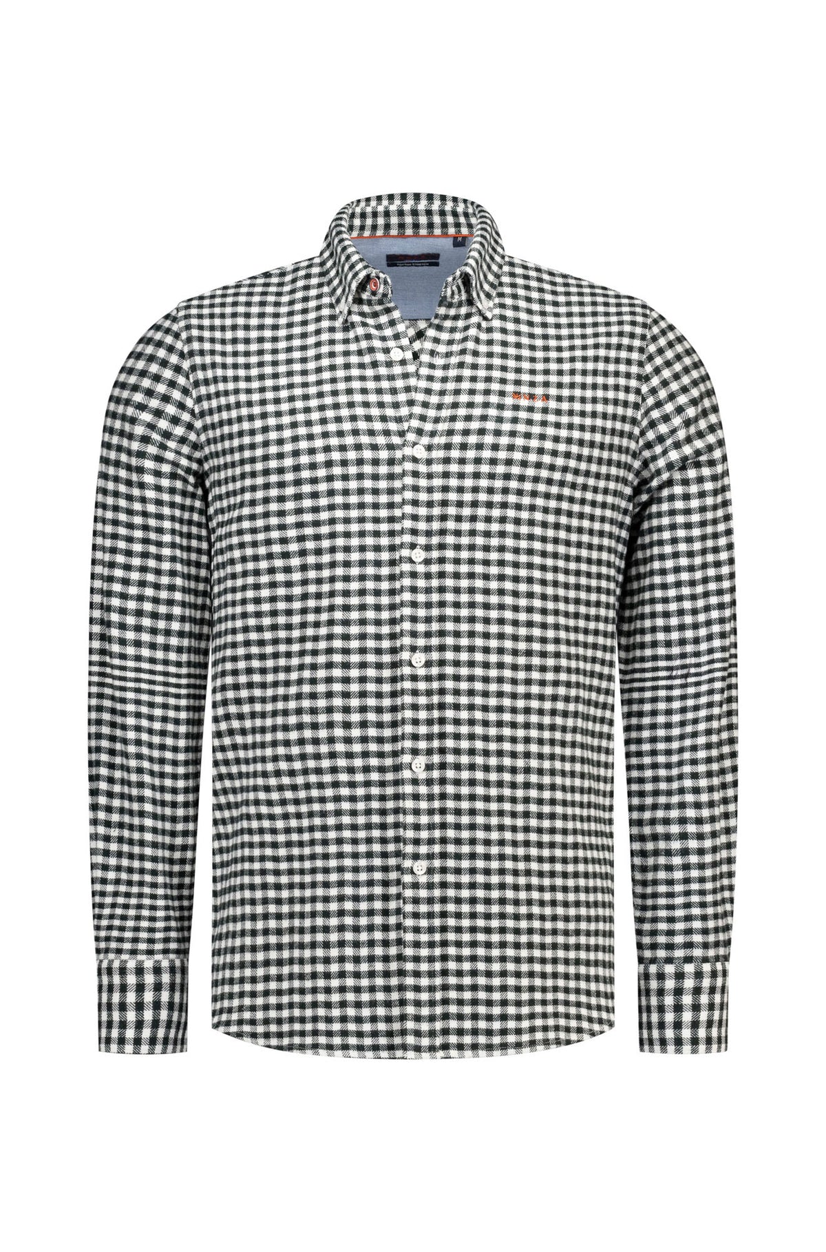 Chemise manches longues à carreaux noir et blanc, vue de face, col boutonné pour homme par NZA