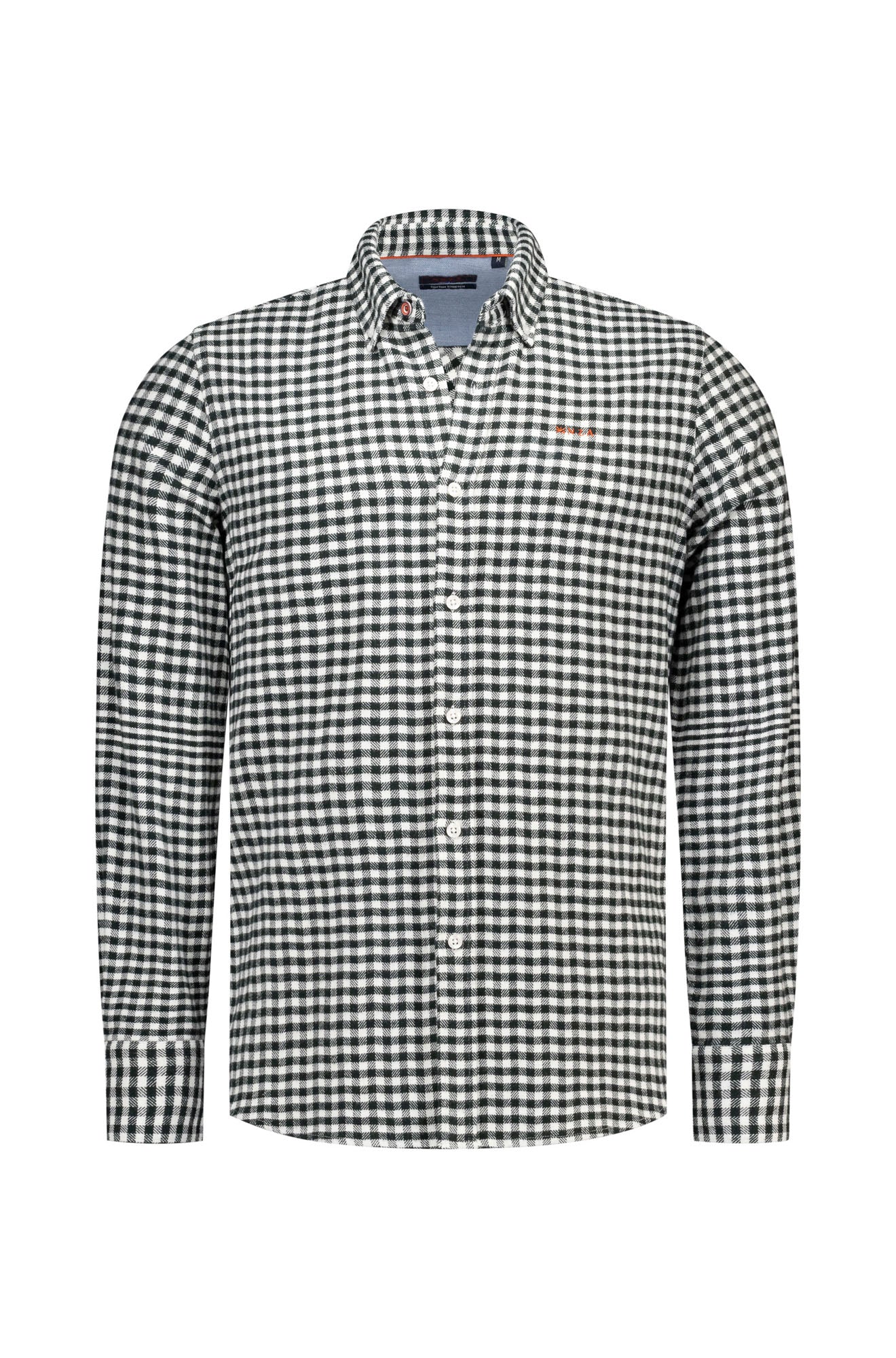 Chemise manches longues à carreaux noir et blanc, vue de face, col boutonné pour homme par NZA