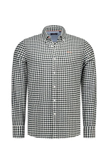 Chemise manches longues à carreaux noir et blanc, vue de face, col boutonné pour homme par NZA