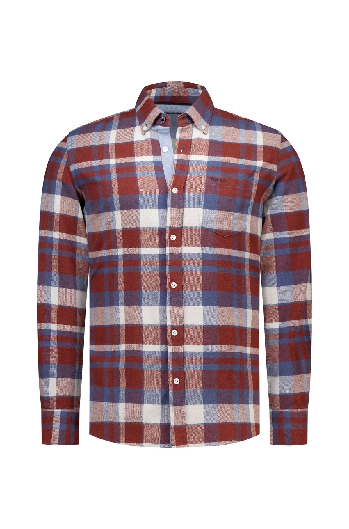Chemise à manches longues à carreaux bourgogne, bleue et blanche avec poche pour homme par NZA, vue de face