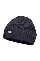 Tuque en tricot côtelé gris charbon avec revers plié et petite écusson NZA devant, vue produit pour homme