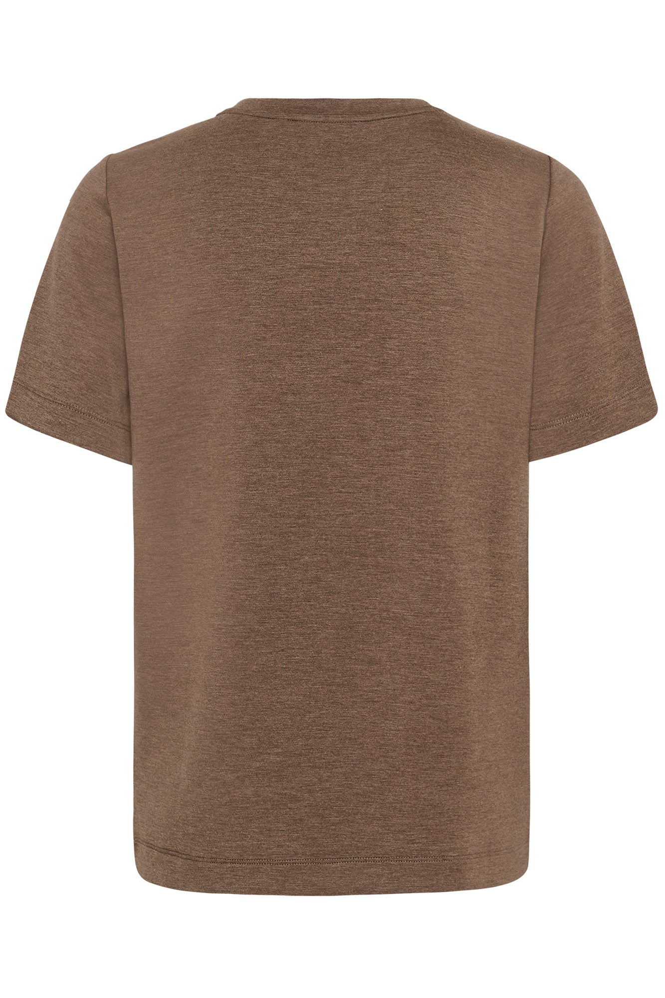 Vue arrière du T-Shirt brun taupe à manches courtes, avec poignets et ourlet surpiqués pour femme par InWear