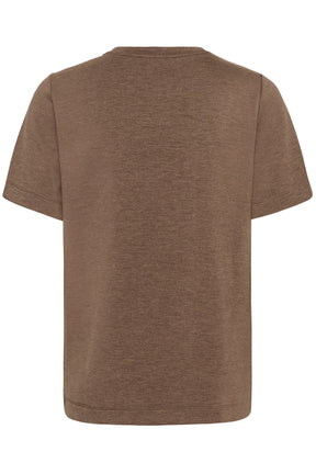 Vue arrière du T-Shirt brun taupe à manches courtes, avec poignets et ourlet surpiqués pour femme par InWear