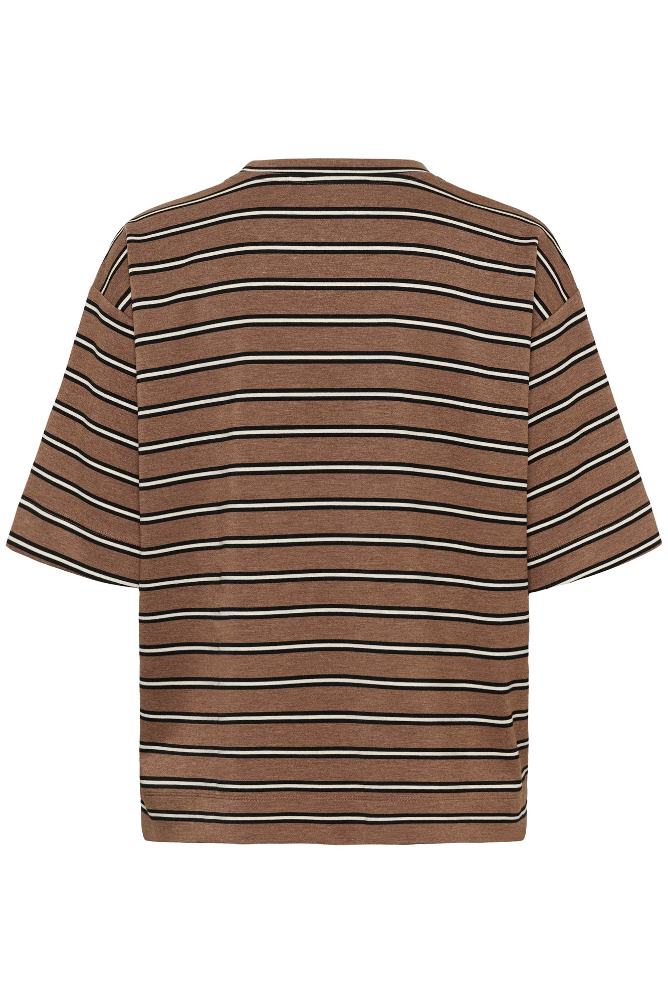 T-Shirt brun à manches courtes avec rayures horizontales noires et crème pour femme par InWear, vue de dos