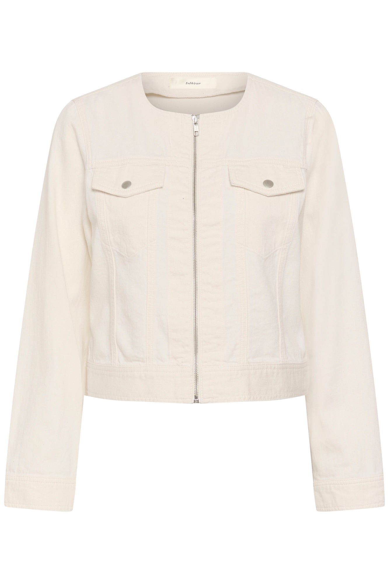 Veste courte blanc cassé avec fermeture éclair apparente et poches poitrine à rabat pour femme par InWear, vue avant