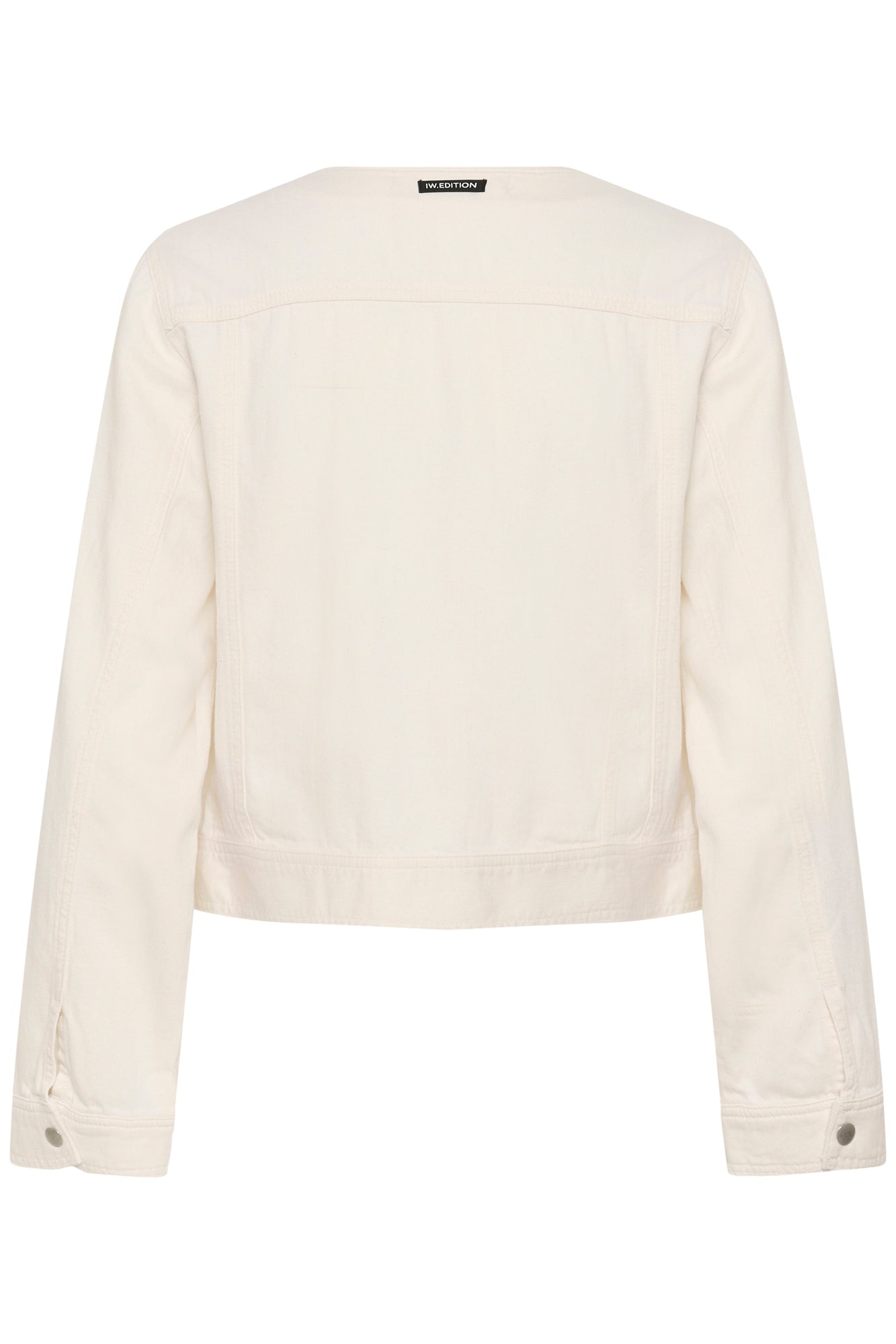 Vue arrière d’une veste courte blanc cassé avec empiècement et manches longues pour femme par InWear