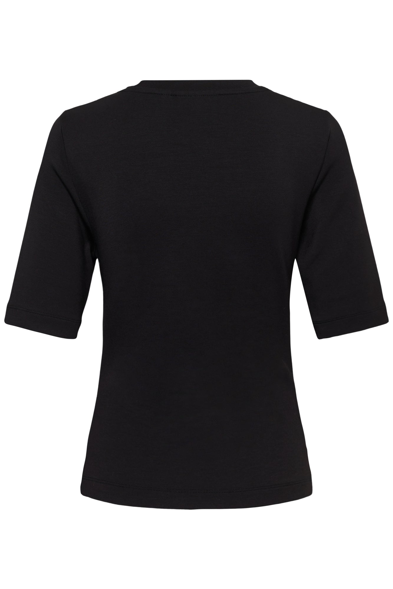 Vue arrière d’un T-Shirt noir uni à manches courtes, col rond, ourlet droit et coutures ton sur ton pour femme par InWear