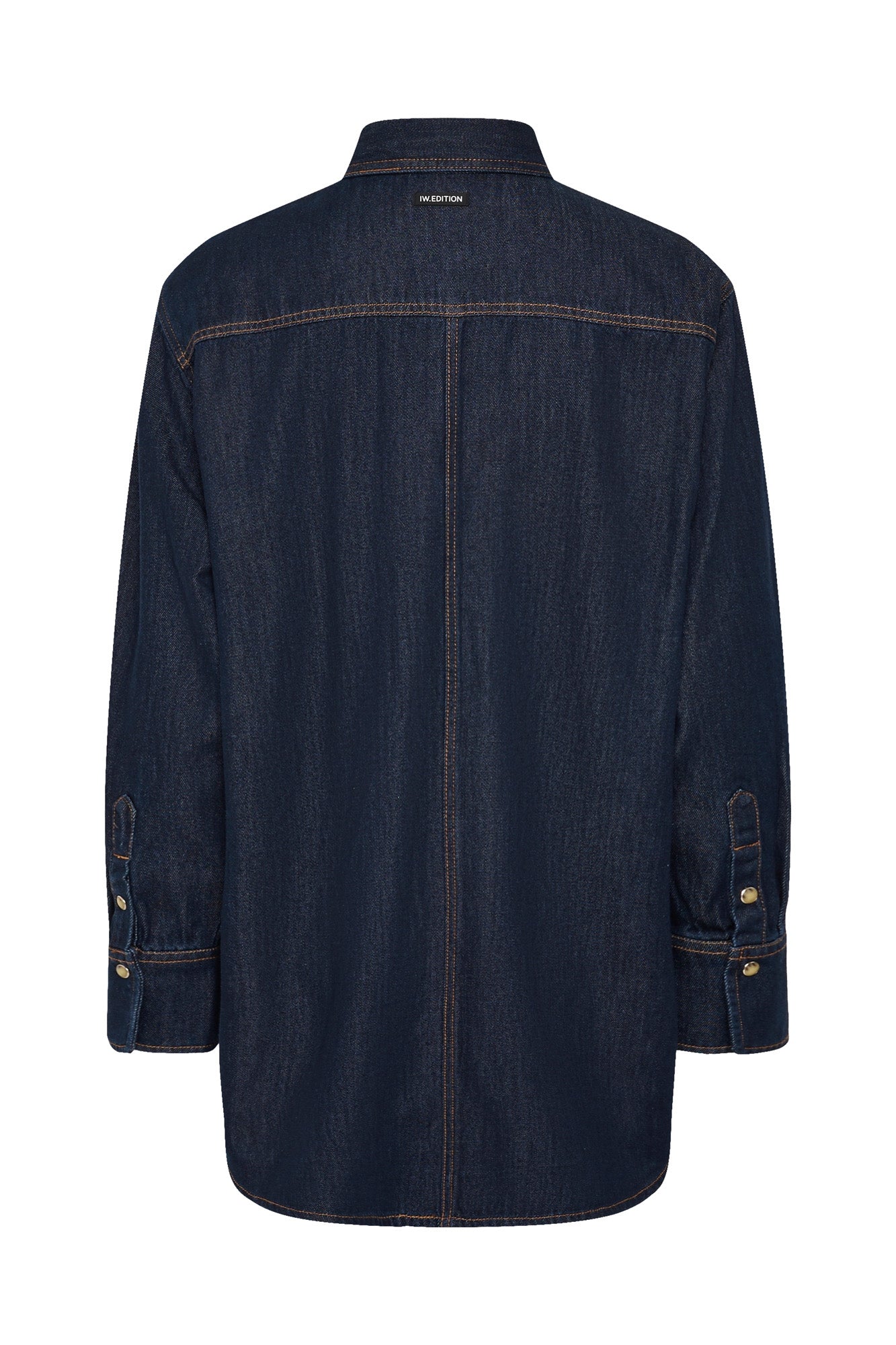 Vue arrière produit d’un blouse manches longues en denim indigo foncé avec empiècement pour femme par InWear