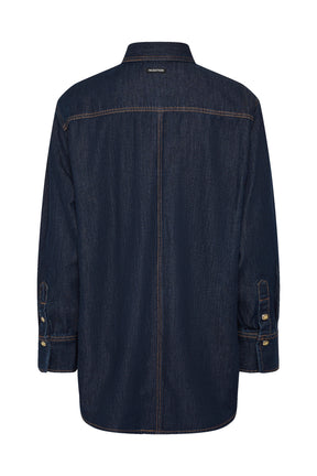Vue arrière produit d’un blouse manches longues en denim indigo foncé avec empiècement pour femme par InWear