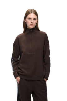 Chandail molletonné brun foncé à demi-fermeture éclair, col montant pour femme par InWear, vue de face