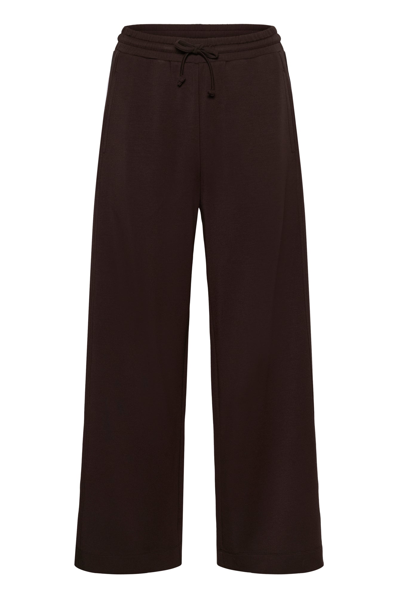 Pantalon à jambe large à cordon brun foncé à jambe large avec taille à cordon pour femme par InWear, vue de face isolée