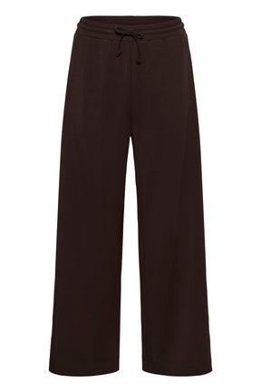 Pantalon à jambe large à cordon brun foncé à jambe large avec taille à cordon pour femme par InWear, vue de face isolée