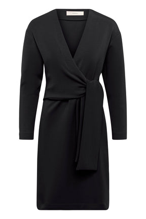 Vue produit devant du robe manches longues noire à col en V et ceinture latérale pour femme par InWear