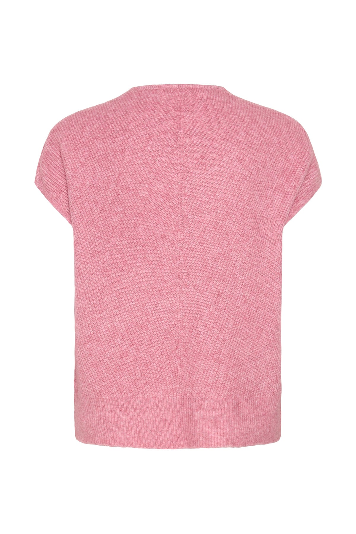 Veste en tricot côtelé rose duveteux avec manches courtes et ourlet large pour femme par InWear, vue de dos
