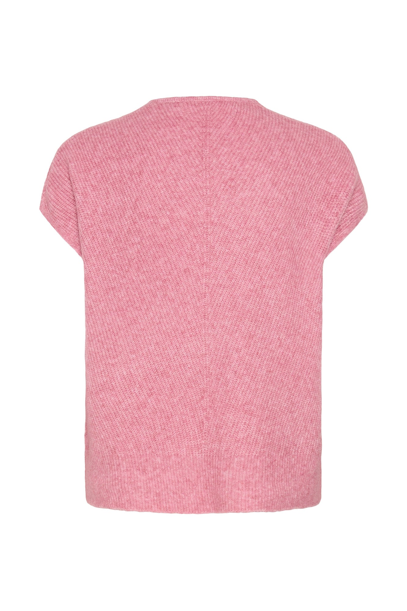 Veste en tricot côtelé rose duveteux avec manches courtes et ourlet large pour femme par InWear, vue de dos
