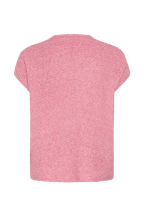 Veste en tricot côtelé rose duveteux avec manches courtes et ourlet large pour femme par InWear, vue de dos
